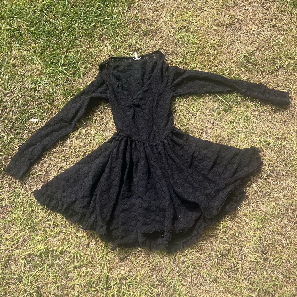 Ruffle sheer mesh long sleeve floral lace mini dress tutu romantic Whimsigoth